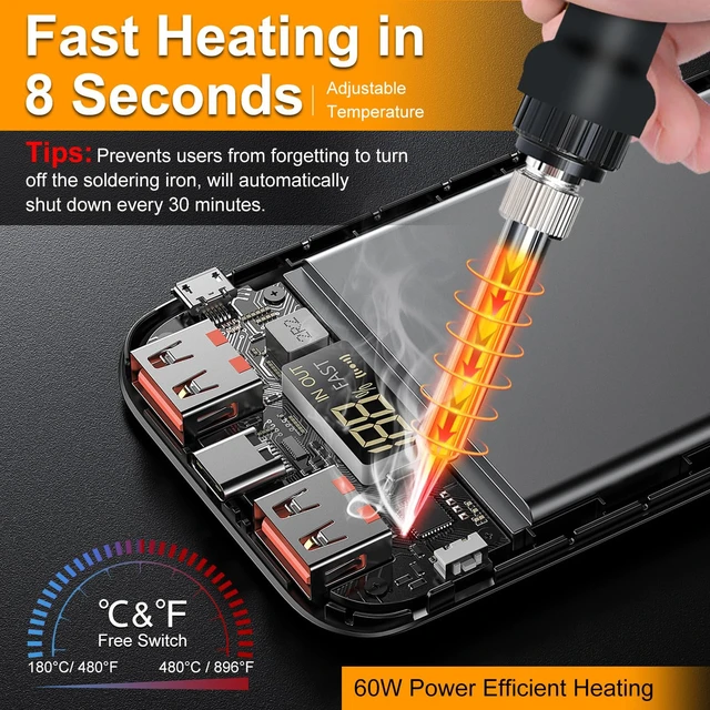 Alt view image 2 of 7 - Cordless Soldering Iron Station Tool for Dewalt 20V Max Battery,PortableElectric Fast Heating Up Soldering Iron with USB&Type C for Dewalt DCB203 for DIY,Appliance Repair,Wire Welding(NO Battery)
