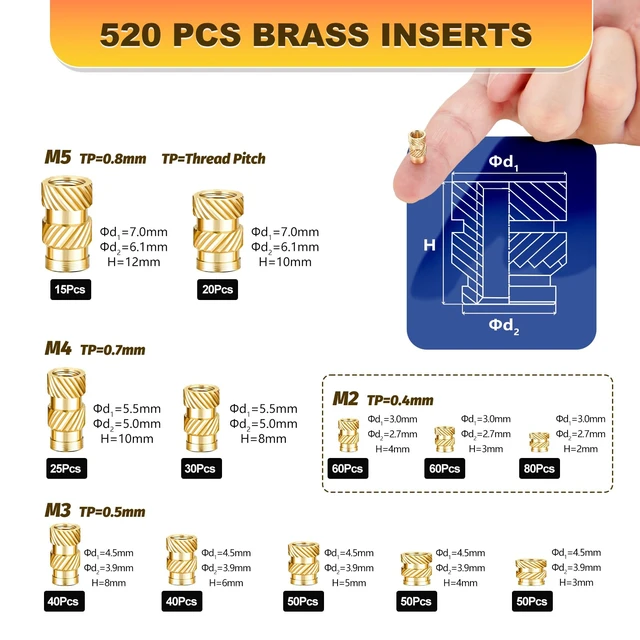 Alt view image 6 of 7 - 80W Soldering Iron Heat Insert Tool with M2-M5 Heat Set Inserts | 520Pcs Brass Heat set inserts,With Insert Tips,Professional Set For 3D Printing