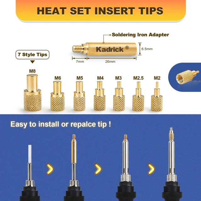 Alt view image 7 of 7 - 80W Soldering Iron Heat Insert Tool with M2-M5 Heat Set Inserts | 520Pcs Brass Heat set inserts,With Insert Tips,Professional Set For 3D Printing