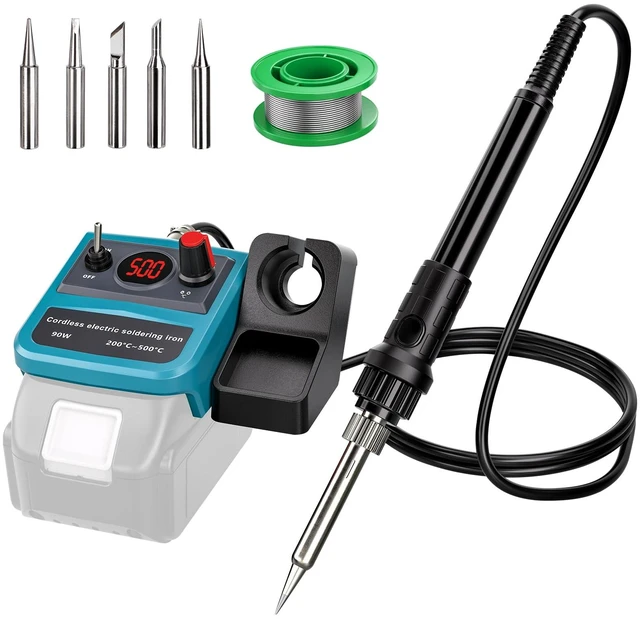 Main image of Cordless Soldering Iron Kit for Makita 18v LXT Battery,90W LED Digital Solder Iron Soldering Gun with 5pcs Tips,0.04 Solder Wire for any Hobby Enthusiast (Battery not included)