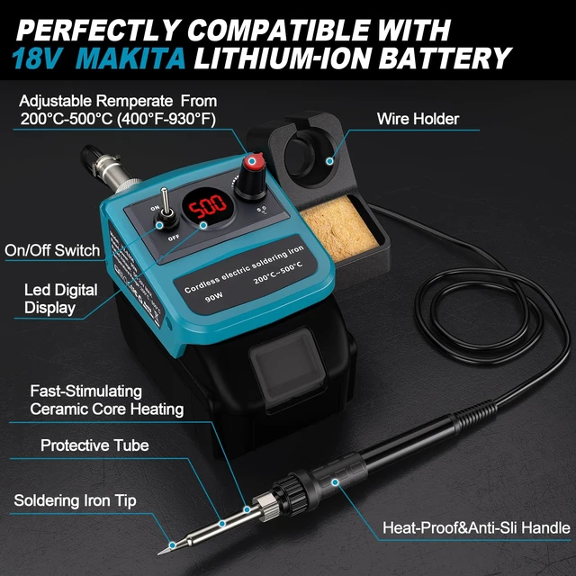 Alt view image 2 of 7 - Cordless Soldering Iron Kit for Makita 18v LXT Battery,90W LED Digital Solder Iron Soldering Gun with 5pcs Tips,0.04 Solder Wire for any Hobby Enthusiast (Battery not included)