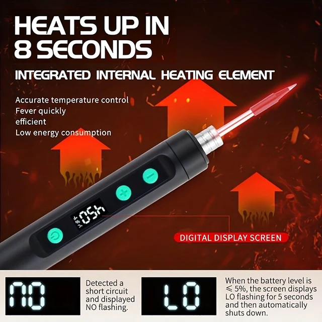 Alt view image 5 of 7 - Cordless Soldering Iron Pen Kit,10 in 1 USB,1100mAh Battery, for Repair | 90-min fast charge for 30-min use,LED light for dark spots,With 3 tips, stand, solder wire, 2 tweezers & toolkit bag