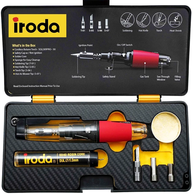 Main image of Wireless Butane Soldering Iron Kit | 4-in-1 Cordless 30-70W Pro Grade | 18s Heat-Up Multi-Function Heat Tool with Case & Tips | Pro-50K