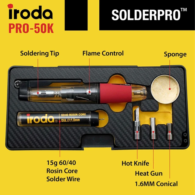 Alt view image 7 of 7 - Wireless Butane Soldering Iron Kit | 4-in-1 Cordless 30-70W Pro Grade | 18s Heat-Up Multi-Function Heat Tool with Case & Tips | Pro-50K