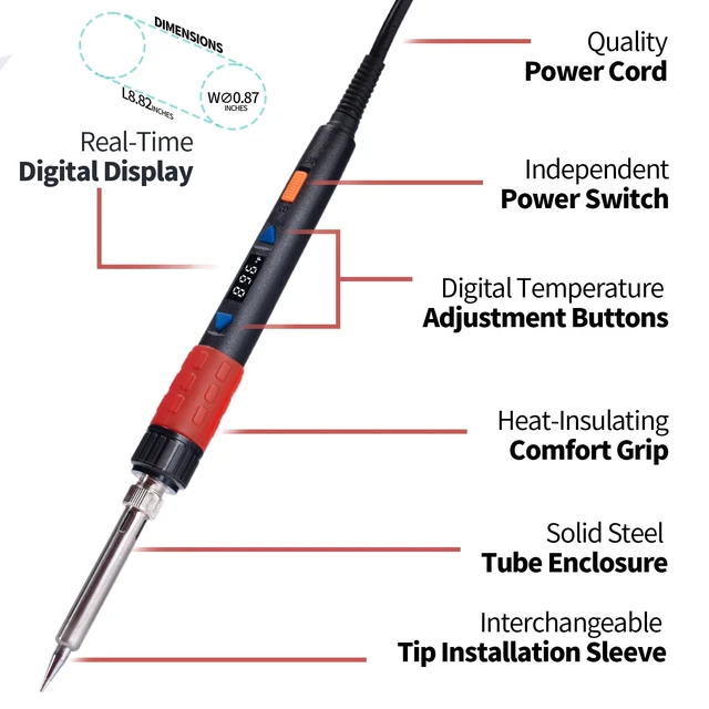 Alt view image 4 of 7 - 928D-III Soldering Iron,110W High Power, Fully Digital Display °F /°C- Temperature Control Soldering Tool, Accurate 194~896°F, with ON/OFF Switch, Iron Tip, Brass Wool, Automatic Sleep Mode