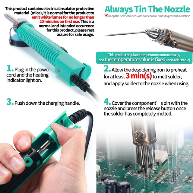 Alt view image 7 of 7 - 929D-V Electric Desoldering Soldering Iron Solder Sucker Desoldering Pump with Shorter Charging Handle and Desoldering Nozzles 1.0mm 1.2mm for Through-Hole Desoldering