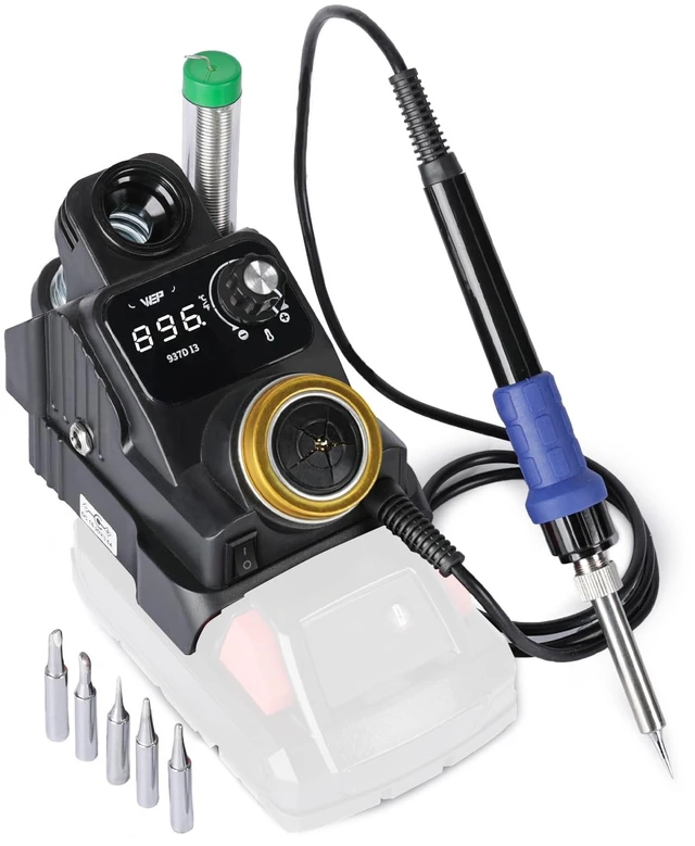 Main image of 937D-I 3 Cordless Soldering Iron Kit Compatible with Milwaukee 20V/18V Battery, with Integrated Iron Holder, Digital Display, 6 Soldering Tips, Adjustable Temperature, Auto Sleep & Shutdown