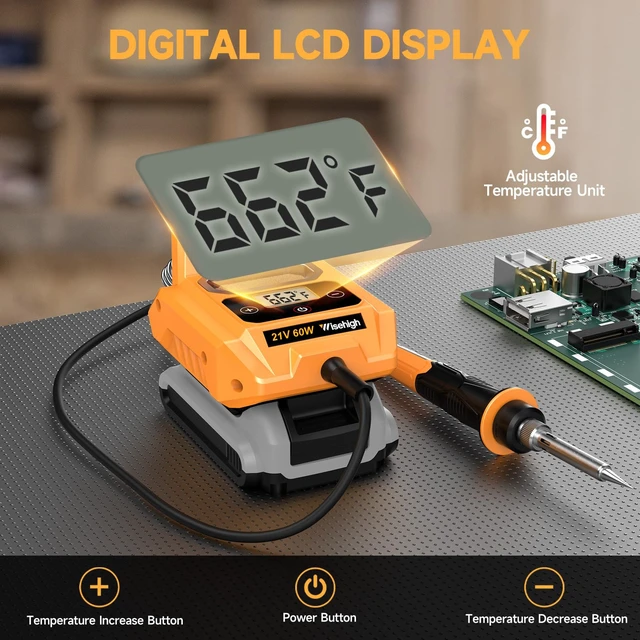 Alt view image 3 of 7 - Cordless Soldering Station Compatible with Dewalt 20V Max Battery - Digital Display, Soldering Iron Station Fast Heating Up Soldering Station for DIY, Appliance Repair (Battery Not Included)