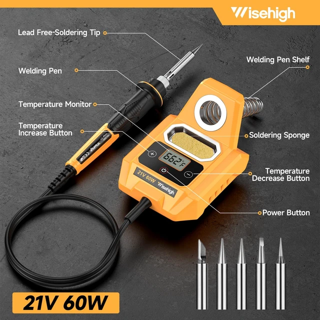Alt view image 6 of 7 - Cordless Soldering Station Compatible with Dewalt 20V Max Battery - Digital Display, Soldering Iron Station Fast Heating Up Soldering Station for DIY, Appliance Repair (Battery Not Included)