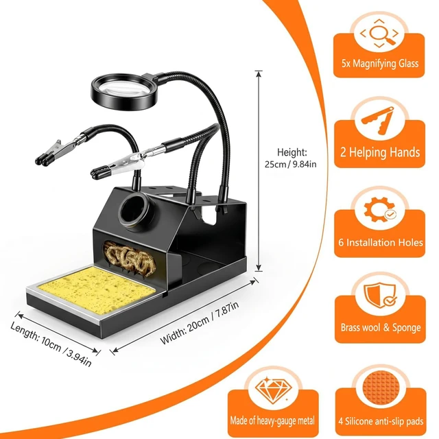 Alt view image 3 of 6 - 100W Soldering Iron Kit, Heavy-Duty Non-Slip Stand, 180-500°C, Auto Sleep | Helping Hands Magnifier, Fast Heating, Adjustable Temperature, LED Display, Lead-Free Solder Wire