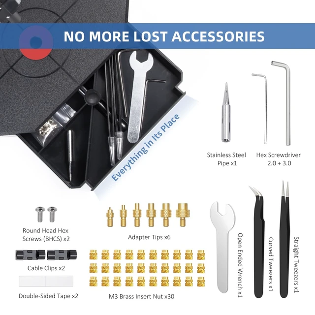 Alt view image 3 of 7 - Vertical Heat Set Insert Tool with 90W Soldering Iron for 3D Printed Parts | Vertical Press Design for Precise Insert Installation, Built-In Drawer & Cord Management for a Cleaner Workspace