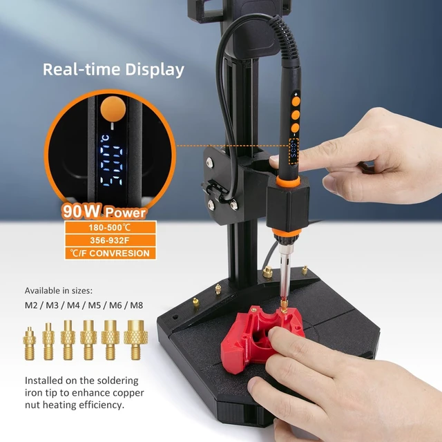Alt view image 4 of 7 - Vertical Heat Set Insert Tool with 90W Soldering Iron for 3D Printed Parts | Vertical Press Design for Precise Insert Installation, Built-In Drawer & Cord Management for a Cleaner Workspace