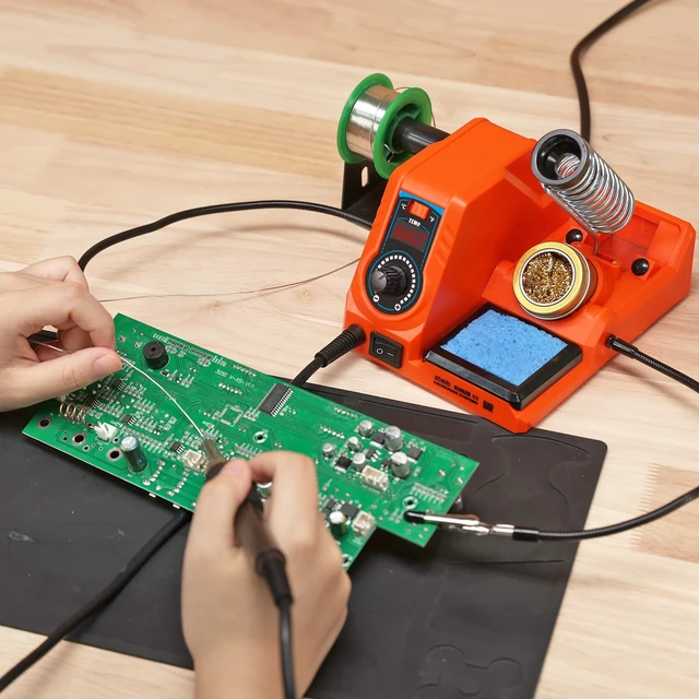 Alt view image 7 of 7 - 926LED V3 Entry-Level 60W Soldering Station Iron Kit in Orange with Temperature Control includes Helping Hands, Lead-Free Solder, 6 Soldering Tips, ESD-Safe Tweezers, Sleep Mode