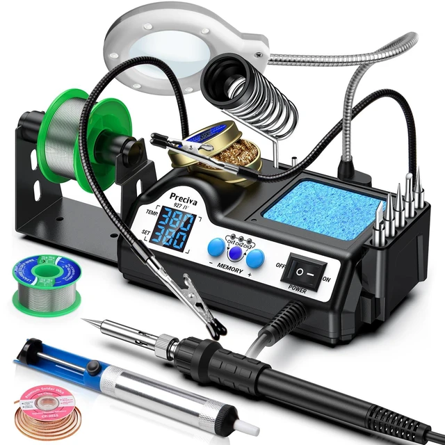 Main image of 927 IV Soldering Station Kit, 130W MAX Soldering Iron with 2 Helping Hands,Magnifying Glass,5 Extra Iron Tips,3 Preset Channels, Adjustable Temperature 194°F to 896°F