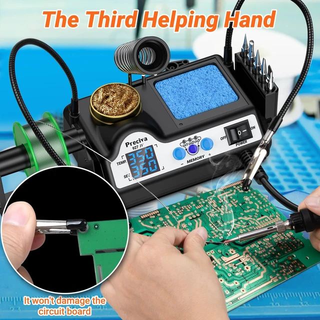 Alt view image 2 of 7 - 927 IV Soldering Station Kit, 130W MAX Soldering Iron with 2 Helping Hands,Magnifying Glass,5 Extra Iron Tips,3 Preset Channels, Adjustable Temperature 194°F to 896°F