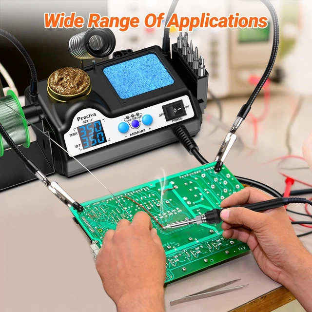 Alt view image 7 of 7 - 927 IV Soldering Station Kit, 130W MAX Soldering Iron with 2 Helping Hands,Magnifying Glass,5 Extra Iron Tips,3 Preset Channels, Adjustable Temperature 194°F to 896°F