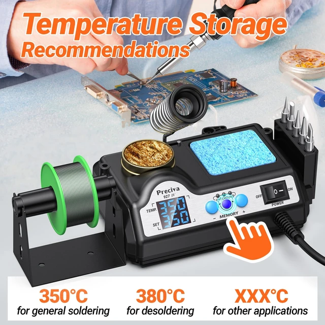 Alt view image 4 of 7 - 927 IV Soldering Station Kit, 130W MAX Soldering Iron with 2 Helping Hands,Magnifying Glass,5 Extra Iron Tips,3 Preset Channels, Adjustable Temperature 194°F to 896°F