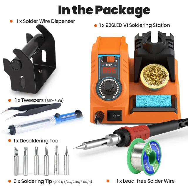 Alt view image 5 of 7 - V1 110W High-Power Compact Soldering Iron Station Kit w Temp Control | 110w fast-heating, space-saving integrated soldering station w iron holder, solder wire dispenser, sponge & brass tip cleaner