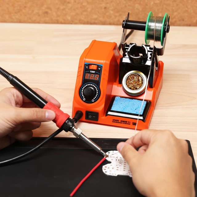 Alt view image 7 of 7 - V1 110W High-Power Compact Soldering Iron Station Kit w Temp Control | 110w fast-heating, space-saving integrated soldering station w iron holder, solder wire dispenser, sponge & brass tip cleaner