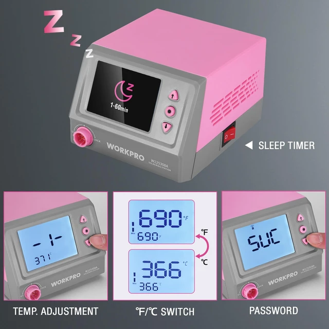 Alt view image 5 of 7 - Soldering Station, 60W Soldering Iron Kit Digital Display, 5 Extra Iron Tips, Precision Temperature Control Solder Station for Electronic Repair, DIY Enthusiasts - Pink Ribbon