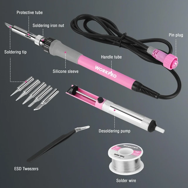 Alt view image 4 of 7 - Soldering Station, 60W Soldering Iron Kit Digital Display, 5 Extra Iron Tips, Precision Temperature Control Solder Station for Electronic Repair, DIY Enthusiasts - Pink Ribbon