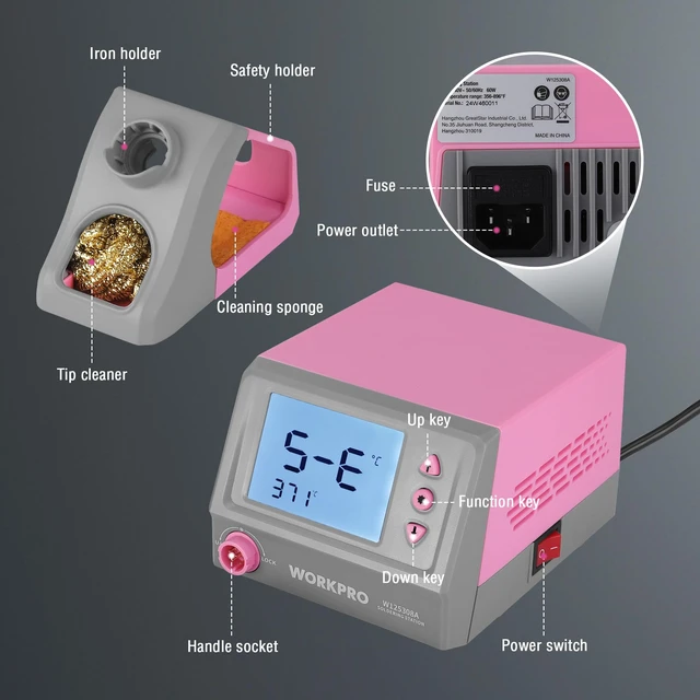 Alt view image 3 of 7 - Soldering Station, 60W Soldering Iron Kit Digital Display, 5 Extra Iron Tips, Precision Temperature Control Solder Station for Electronic Repair, DIY Enthusiasts - Pink Ribbon