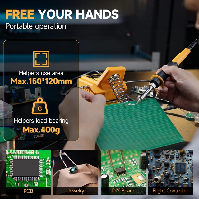 Alt view image 2 of 7 - Cordless Soldering Station for Dewalt 20V Max Battery with 2 Helping Hands | Soldering Iron Kit (Tool Only), LCD Display, / Conversion, Auto Sleep, for DIY Repair, PCB Rework,Electronics Maintenance
