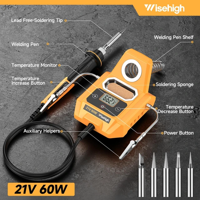 Alt view image 7 of 7 - Cordless Soldering Station for Dewalt 20V Max Battery with 2 Helping Hands | Soldering Iron Kit (Tool Only), LCD Display, / Conversion, Auto Sleep, for DIY Repair, PCB Rework,Electronics Maintenance