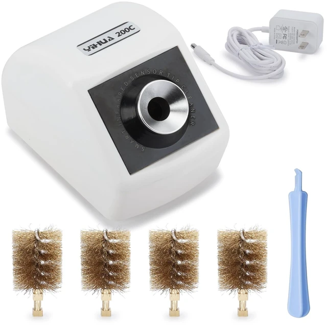 Main image of 200C Motorized Soldering Iron Tips Copper Cleaner with Infra-red Sensor, 6 Brass Wool Brushes, 12V Power Adapter, and Pry Bar - Compact Soldering Iron Tips Brass Cleaner