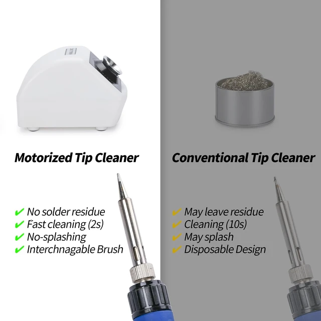 Alt view image 4 of 7 - 200C Motorized Soldering Iron Tips Copper Cleaner with Infra-red Sensor, 6 Brass Wool Brushes, 12V Power Adapter, and Pry Bar - Compact Soldering Iron Tips Brass Cleaner