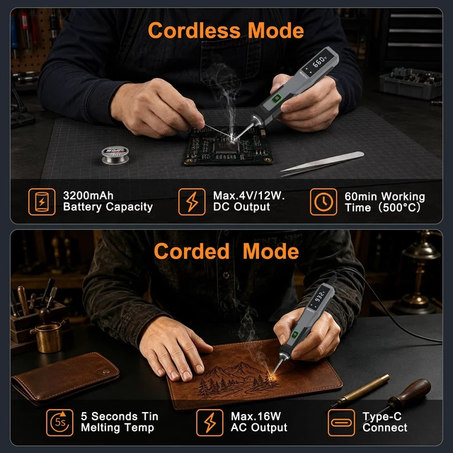 Alt view image 3 of 7 - Soldering Iron Kit Cordless Portable 3200mAh Battery USB Rechargeable | 5s Fast Heat 392-932, Auto Sleep, 14-in-1 Wireless Soldering Iron Welding Gun Tool for Precision Electronics PCB DIY