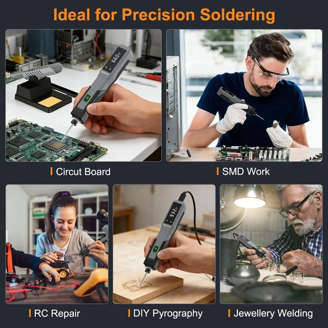 Alt view image 7 of 7 - Soldering Iron Kit Cordless Portable 3200mAh Battery USB Rechargeable | 5s Fast Heat 392-932, Auto Sleep, 14-in-1 Wireless Soldering Iron Welding Gun Tool for Precision Electronics PCB DIY