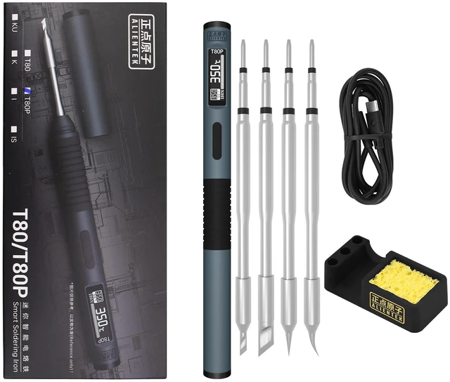 Main image of Soldering Iron Kit, 100W Fast Heating T80/T80P Digital Soldering Iron PD/QC,Type-C Portable Digital OLED Screen Display, Auto Sleep (T80P+C2C+4 type tips)