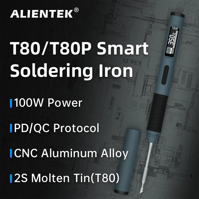 Alt view image 2 of 7 - Soldering Iron Kit, 100W Fast Heating T80/T80P Digital Soldering Iron PD/QC,Type-C Portable Digital OLED Screen Display, Auto Sleep (T80P+C2C+4 type tips)