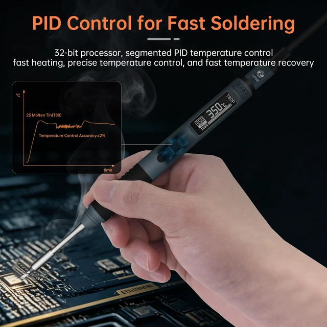 Alt view image 5 of 7 - Soldering Iron Kit, 100W Fast Heating T80/T80P Digital Soldering Iron PD/QC,Type-C Portable Digital OLED Screen Display, Auto Sleep (T80P+C2C+4 type tips)