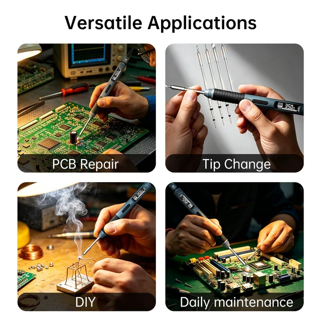 Alt view image 7 of 7 - Soldering Iron Kit, 100W Fast Heating T80/T80P Digital Soldering Iron PD/QC,Type-C Portable Digital OLED Screen Display, Auto Sleep (T80P+C2C+4 type tips)