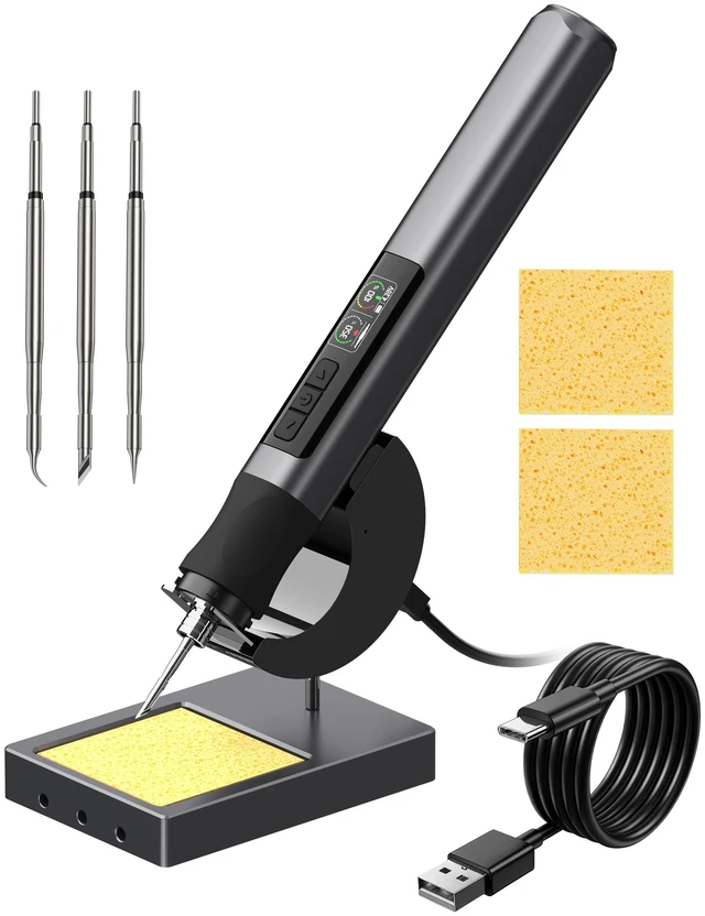 Main image of Cordless Soldering Iron Kit, 3s Fast Heat 75W-PD/30W-Battery | Portable Solder Iron with Auto Sleep,LCD Display&LED Lighting, USB-C+Wireless Recharging Stand for Electrics Precision Repair