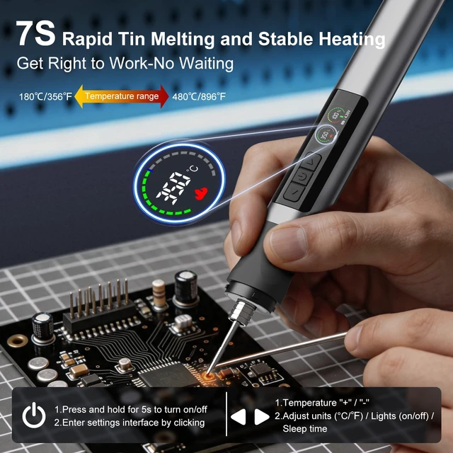 Alt view image 3 of 7 - Cordless Soldering Iron Kit, 3s Fast Heat 75W-PD/30W-Battery | Portable Solder Iron with Auto Sleep,LCD Display&LED Lighting, USB-C+Wireless Recharging Stand for Electrics Precision Repair