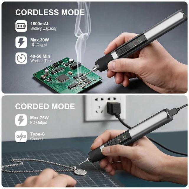 Alt view image 4 of 7 - Cordless Soldering Iron Kit, 3s Fast Heat 75W-PD/30W-Battery | Portable Solder Iron with Auto Sleep,LCD Display&LED Lighting, USB-C+Wireless Recharging Stand for Electrics Precision Repair