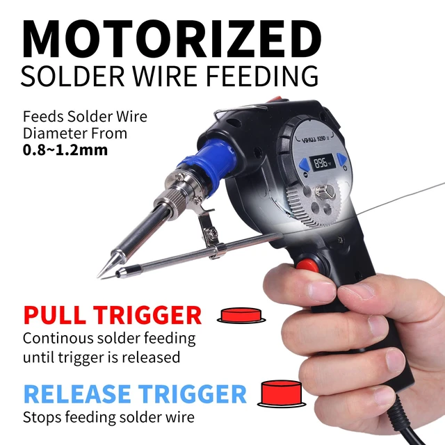 Alt view image 2 of 7 - 929D-II Soldering Gun Kit Motorized Industrial Automatic Solder Feeding with Digital Display, Temperature Contorl, Stabilization with 80g Solder Wire Soldering Kit