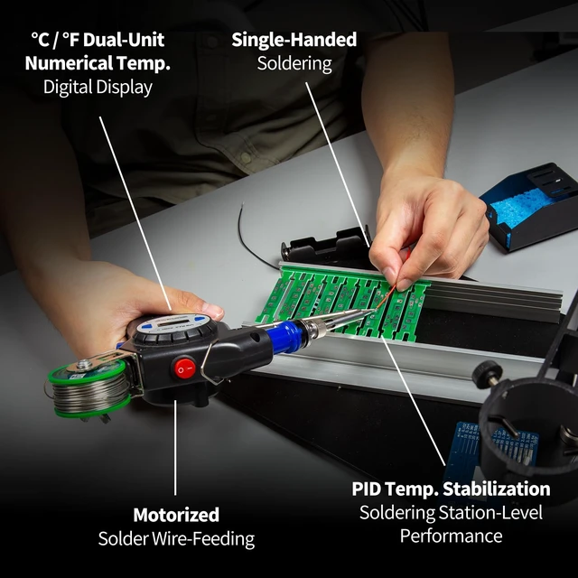 Alt view image 3 of 7 - 929D-II Soldering Gun Kit Motorized Industrial Automatic Solder Feeding with Digital Display, Temperature Contorl, Stabilization with 80g Solder Wire Soldering Kit