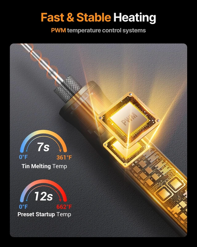 Alt view image 2 of 7 - Cordless Soldering Iron Kit, 7s Heat-up, 3 C210 Tips, 842F | 2600mAh USB-C rechargeable, 392-842F stepless temp, aluminum body and stand; for PCB, wire, jewelry and wood burning