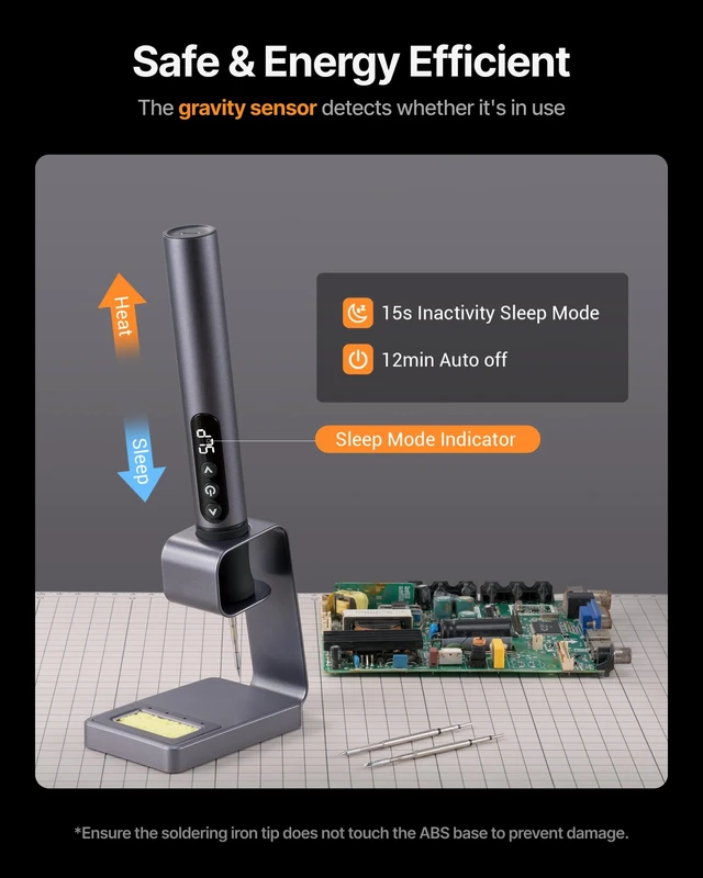 Alt view image 7 of 7 - Cordless Soldering Iron Kit, 7s Heat-up, 3 C210 Tips, 842F | 2600mAh USB-C rechargeable, 392-842F stepless temp, aluminum body and stand; for PCB, wire, jewelry and wood burning
