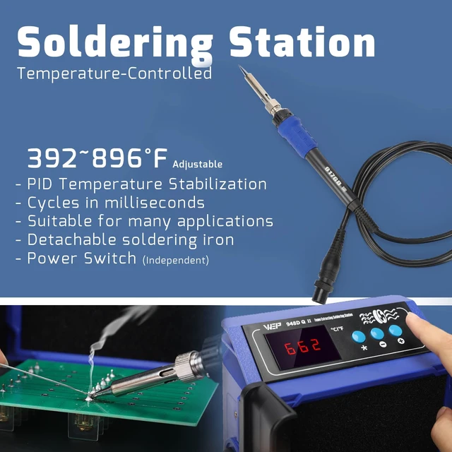Alt view image 5 of 7 - 948DQ-II Double Filter Fume Extractor Soldering Iron Station 2-in-1 Solder Smoke Absorber, Soldering Fan with PID Control,/, Sleep Mode, Tip Cleaner, 3 Soldering Tips, 35g Solder