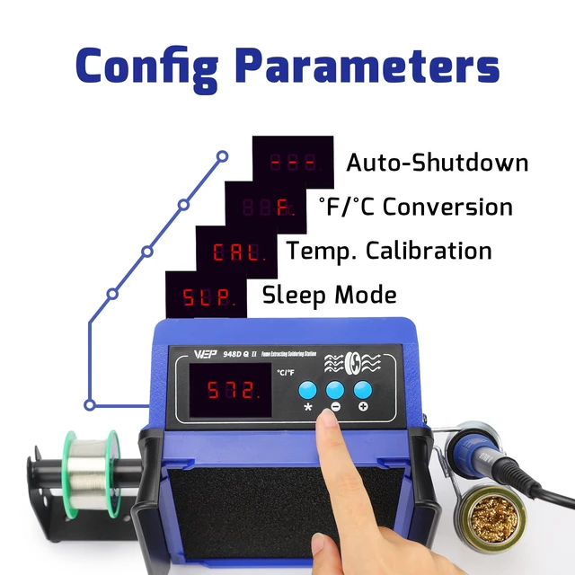 Alt view image 6 of 7 - 948DQ-II Double Filter Fume Extractor Soldering Iron Station 2-in-1 Solder Smoke Absorber, Soldering Fan with PID Control,/, Sleep Mode, Tip Cleaner, 3 Soldering Tips, 35g Solder