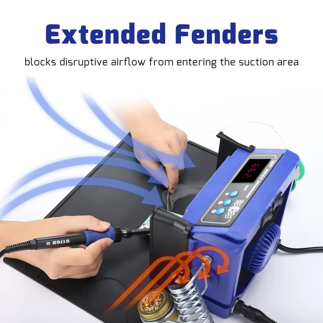 Alt view image 7 of 7 - 948DQ-II Double Filter Fume Extractor Soldering Iron Station 2-in-1 Solder Smoke Absorber, Soldering Fan with PID Control,/, Sleep Mode, Tip Cleaner, 3 Soldering Tips, 35g Solder