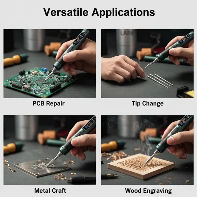 Alt view image 5 of 7 - T90B Intelligent Electric Soldering Iron Portable Constant Temp 140W with 245Type 4 Type Tip USB Type-C C2C Cable TH30 Holder Home Maintenance