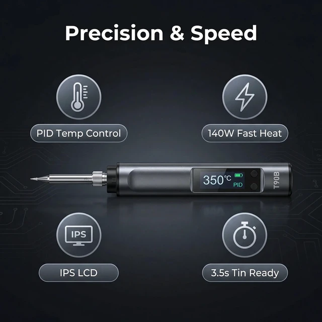 Alt view image 4 of 7 - T90B Intelligent Electric Soldering Iron Portable Constant Temp 140W with 245Type 4 Type Tip USB Type-C C2C Cable TH30 Holder Home Maintenance