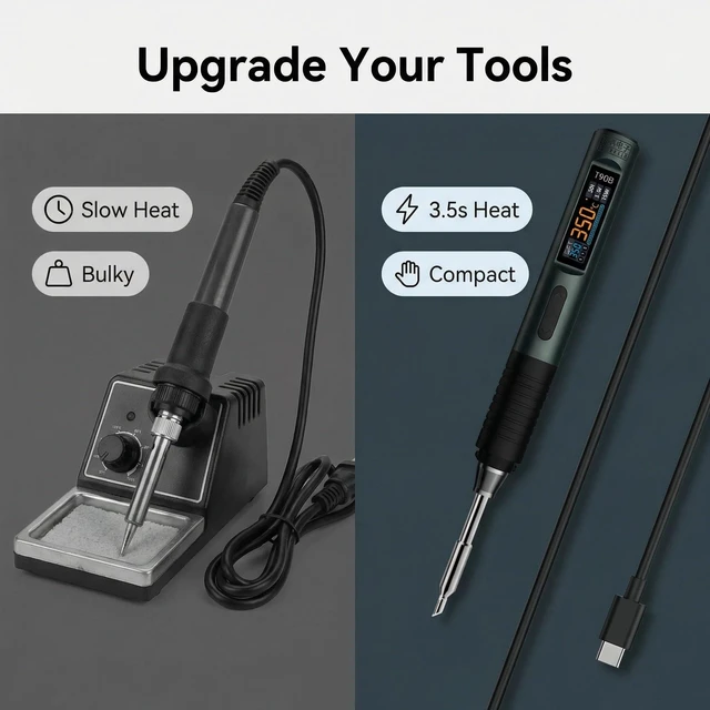 Alt view image 6 of 7 - T90B Intelligent Electric Soldering Iron Portable Constant Temp 140W with 245Type 4 Type Tip USB Type-C C2C Cable TH30 Holder Home Maintenance