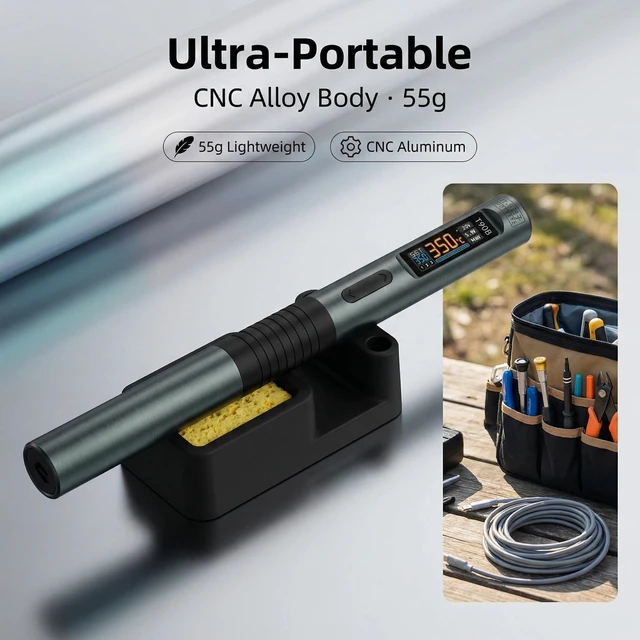 Alt view image 7 of 7 - T90B Intelligent Electric Soldering Iron Portable Constant Temp 140W with 245Type 4 Type Tip USB Type-C C2C Cable TH30 Holder Home Maintenance